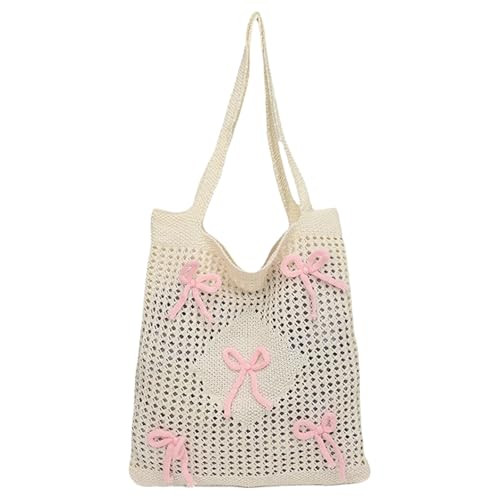 Cute Beach Bag, Mesh Knitted Bow Tote Bag, Bohemian Style, Sweet and Cute, Large Capacity, Suitable for Girls and Ladies Summer Beach Vacation | Amazon (US)