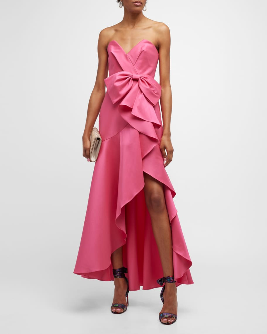Bustier Side-Ruffle High-Low Dress | Neiman Marcus
