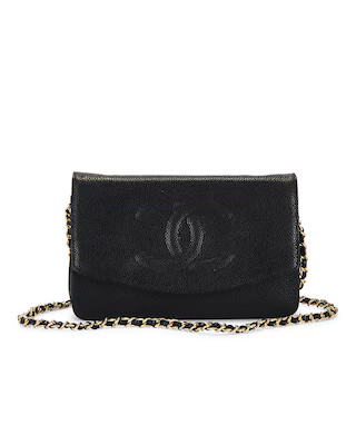 FWRD Renew Chanel Caviar Timeless Round Flap Wallet on Chain in Black | FWRD | FWRD 