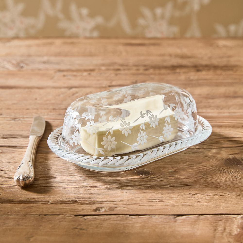 Daisy Etched Butter Dish | GreenRow