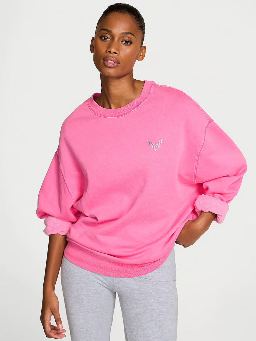 Buy Effortless Fleece Crewneck Sweatshirt, Washed Hollywood Pink - Order Hoodies & Sweatshirts on... | Victoria's Secret (US / CA )