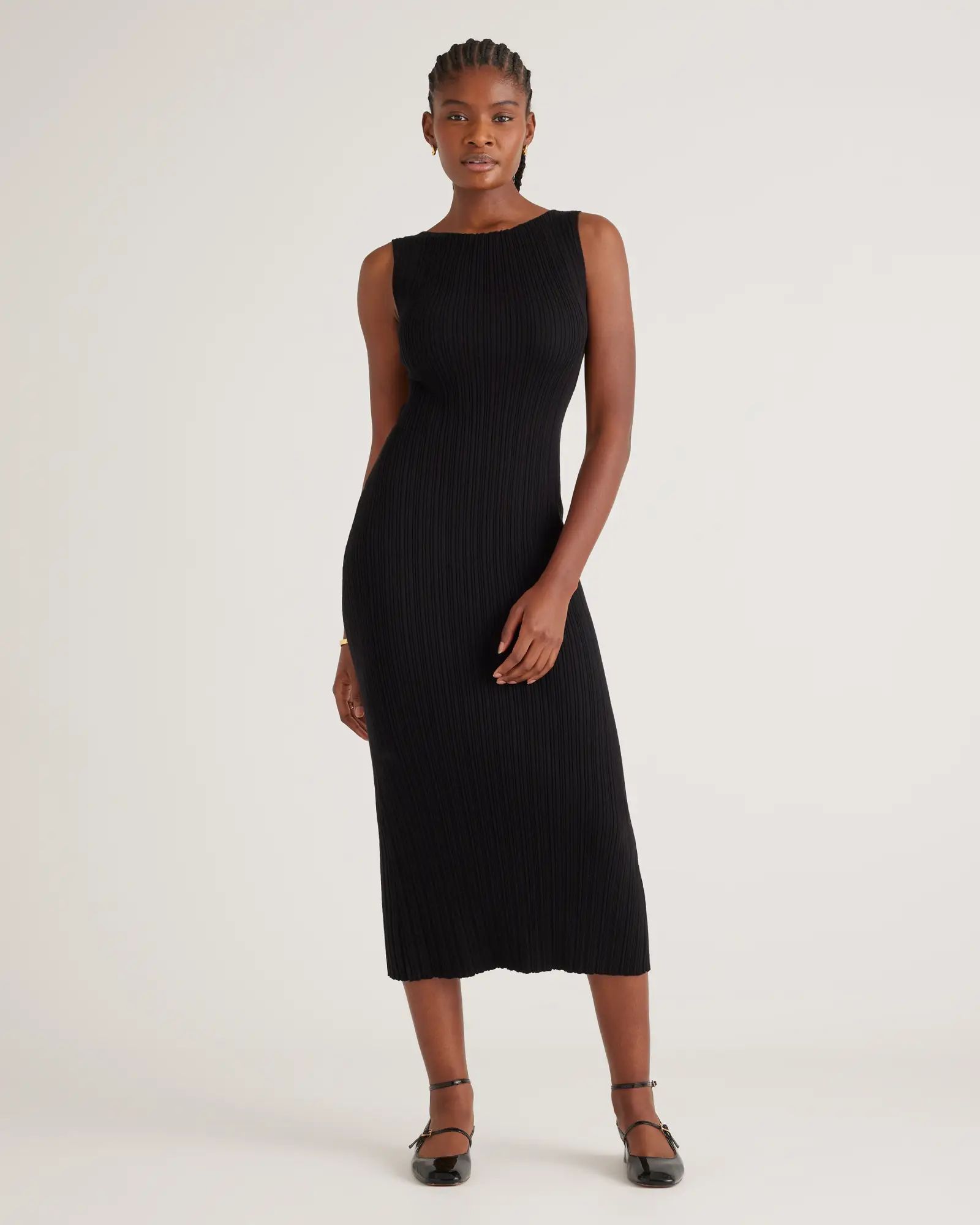 Cotton Cashmere Ribbed Sleeveless Midi Dress | Quince