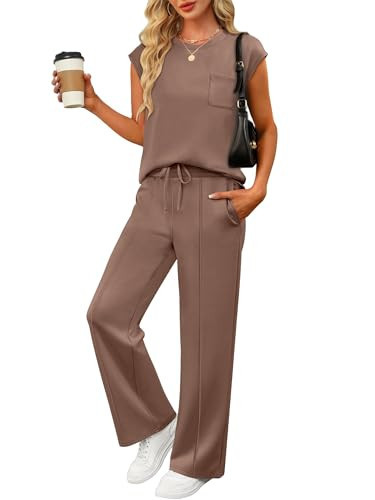 ANRABESS Two Piece Sets for Women 2026 Summer Travel Vacation Outfits Sleeveless Lounge Set Matching Wide Leg Pants Sweatsuit Medium | Amazon (US)