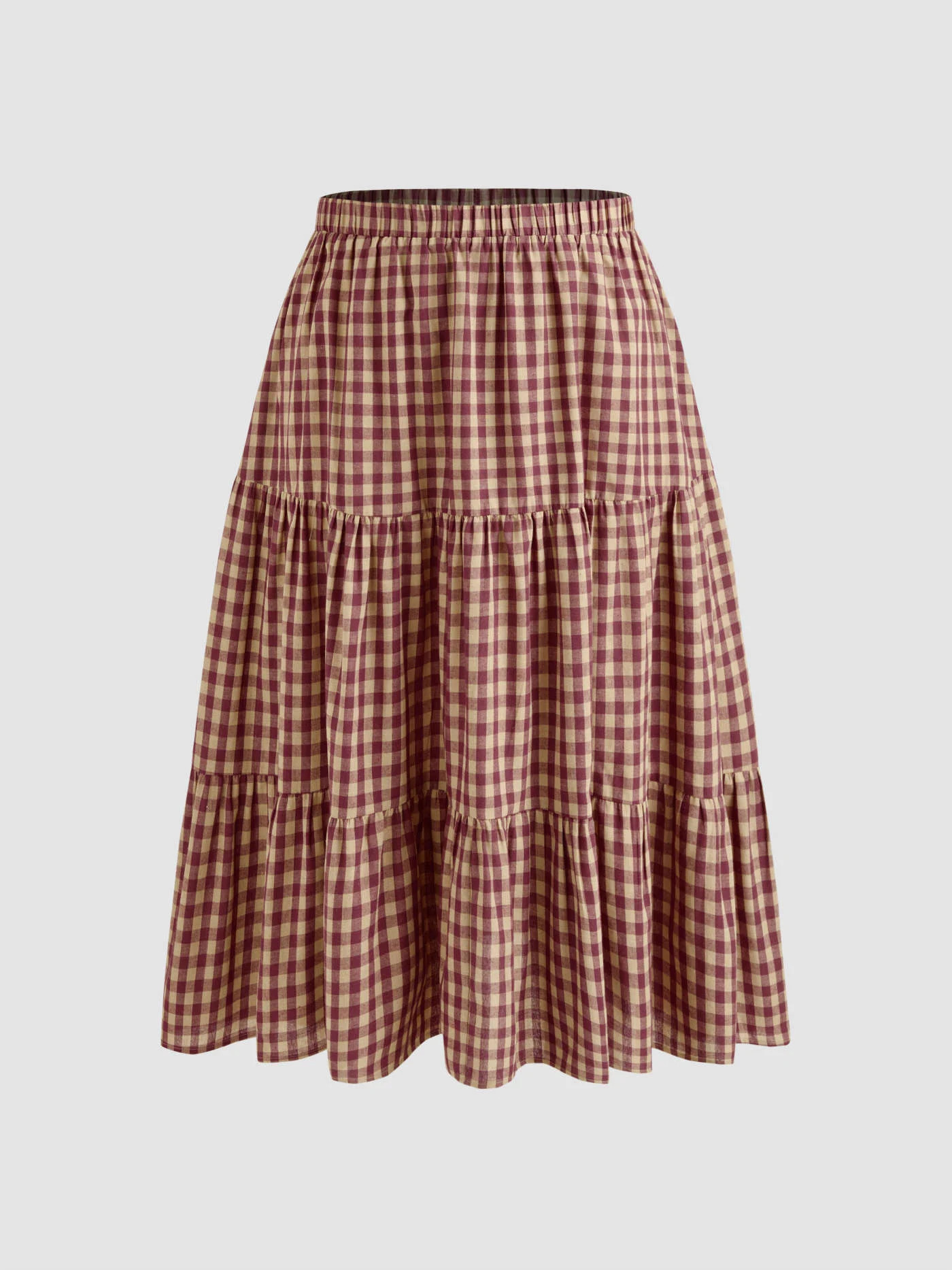Cotton-blend Mid Rise Check Layered Maxi Skirt Curve & Plus | Cider
