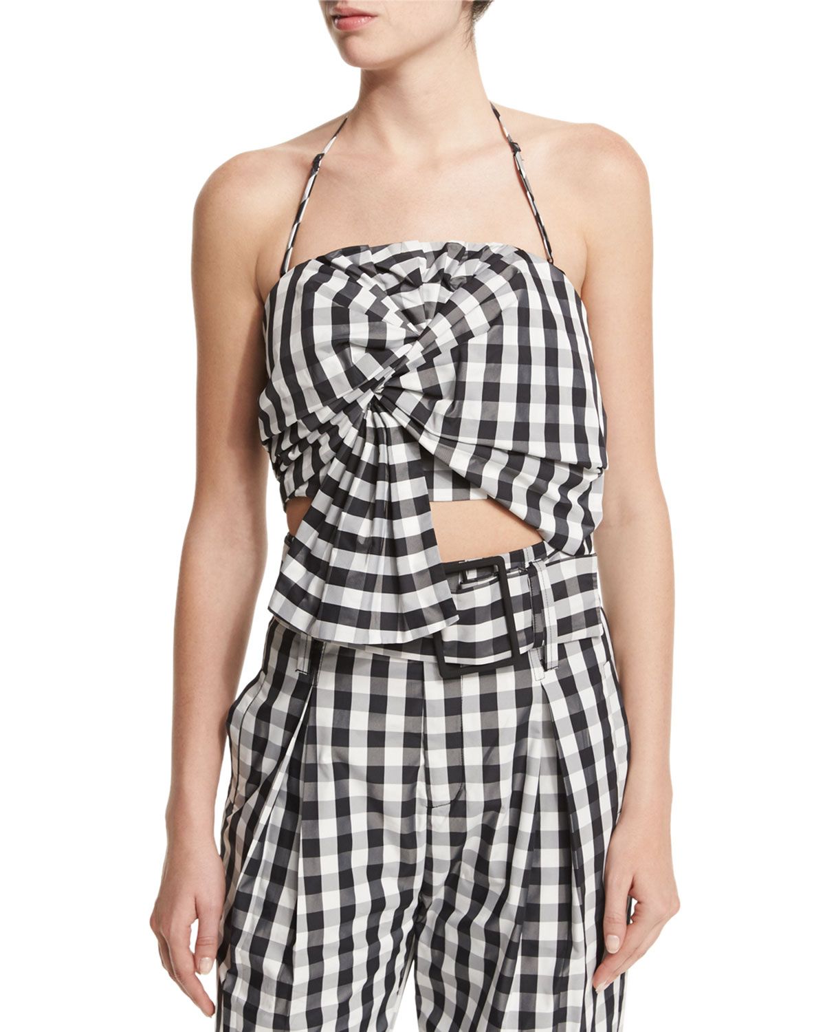 Kendall + Kylie Knot-Front Halter Top, Gingham | Neiman Marcus