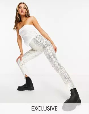 Missy Empire exclusive leather-look leggings with slits in snake print | ASOS (Global)