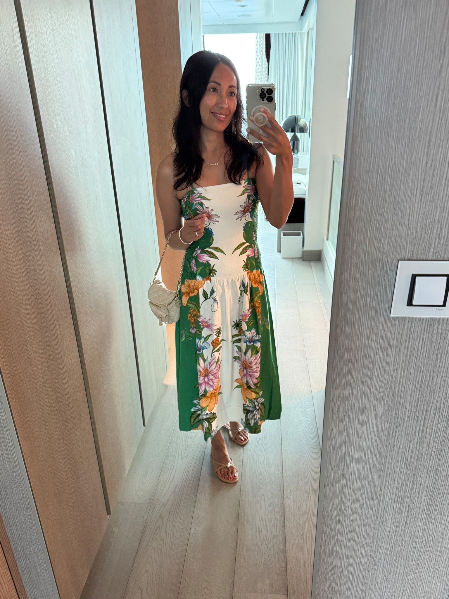 Vacation outfit. Resort outfit. Cruise outfit. 
Sandals. 
Mini bag. 
Bangle bracelets. 
Gold necklace. Delicate necklace  

#LTKTravel #LTKOver40 #LTKStyleTip