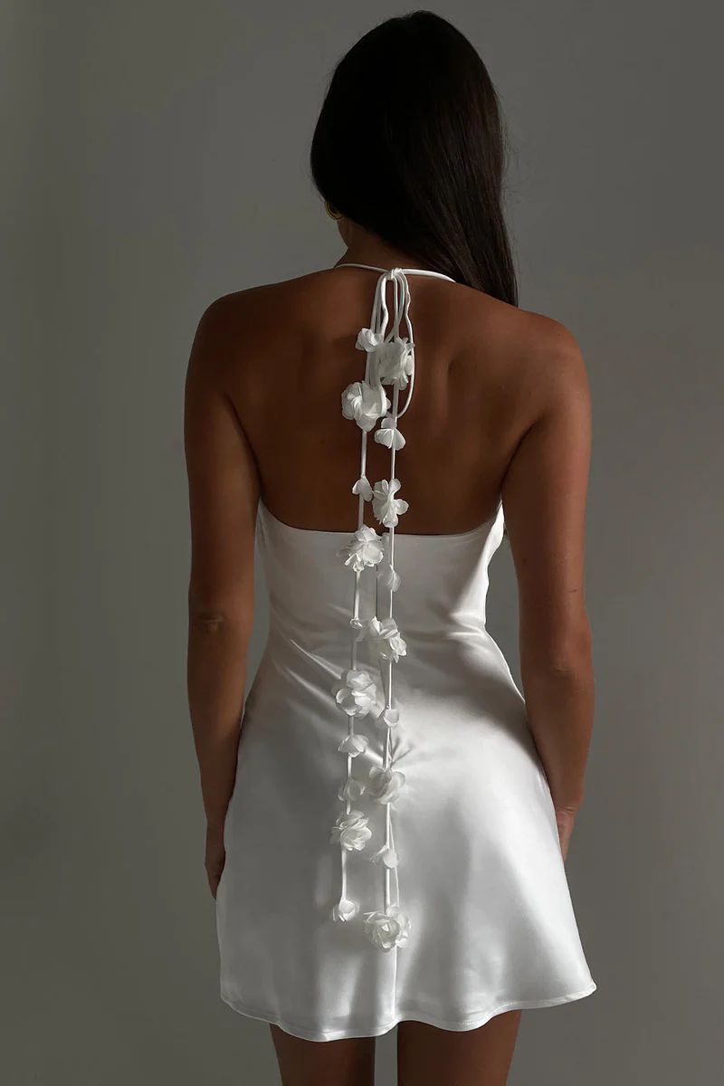 Otillie Rose Halter Mini Dress - White | MESHKI US