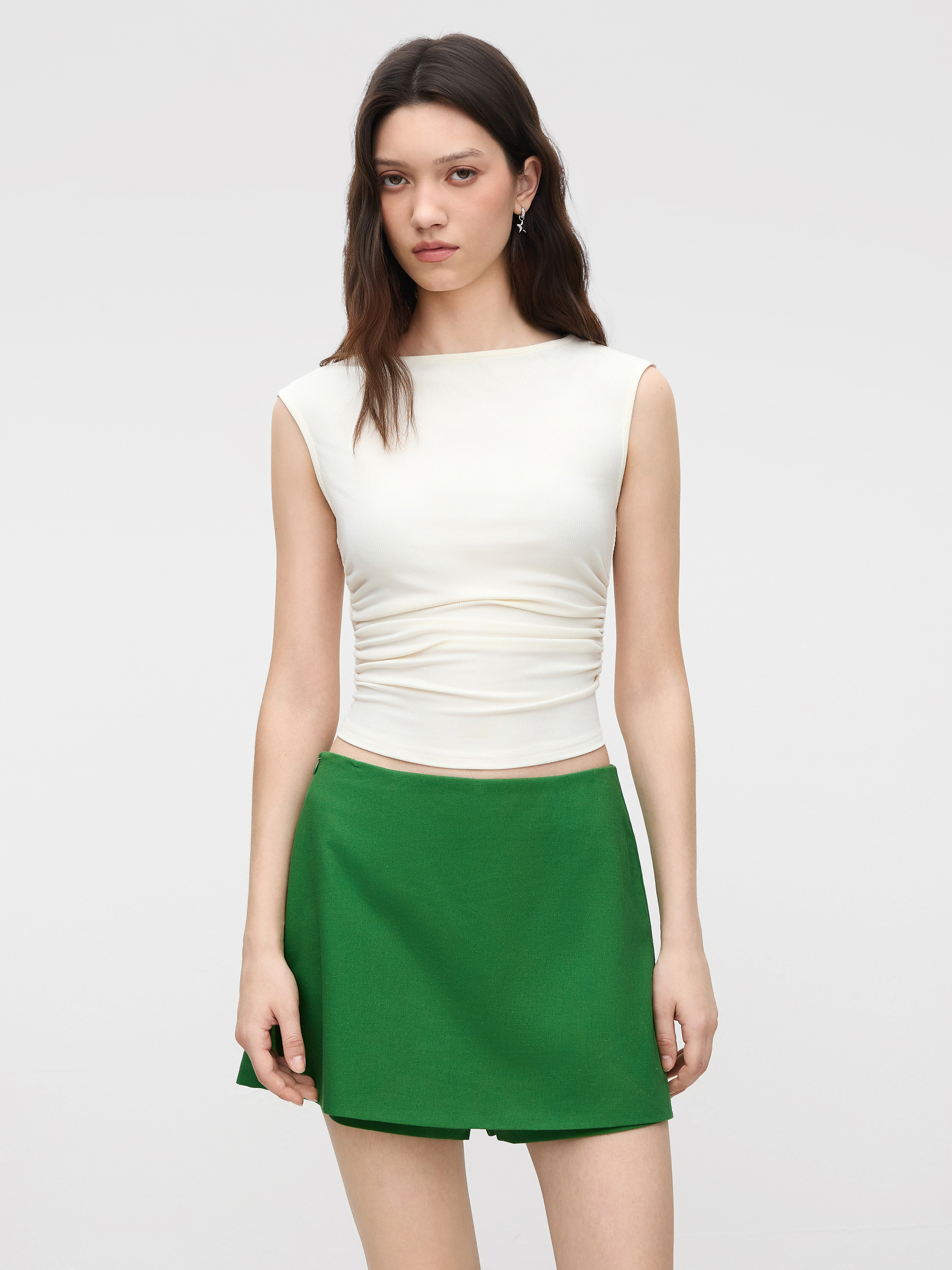 Woven Linen-blend Pocket A-lined Skort For Work | Cider