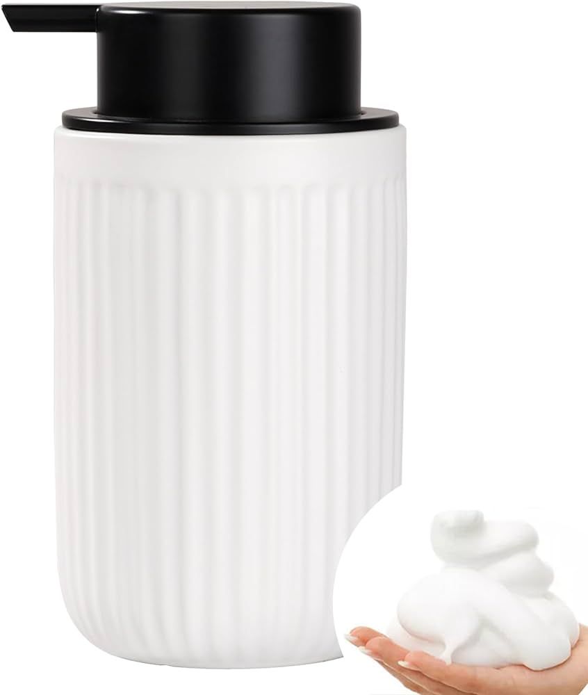 BosilunLife Foam Hand Soap Dispenser - White Ceramic Foaming Soap Dispenser for Bathroom 12oz Ref... | Amazon (US)