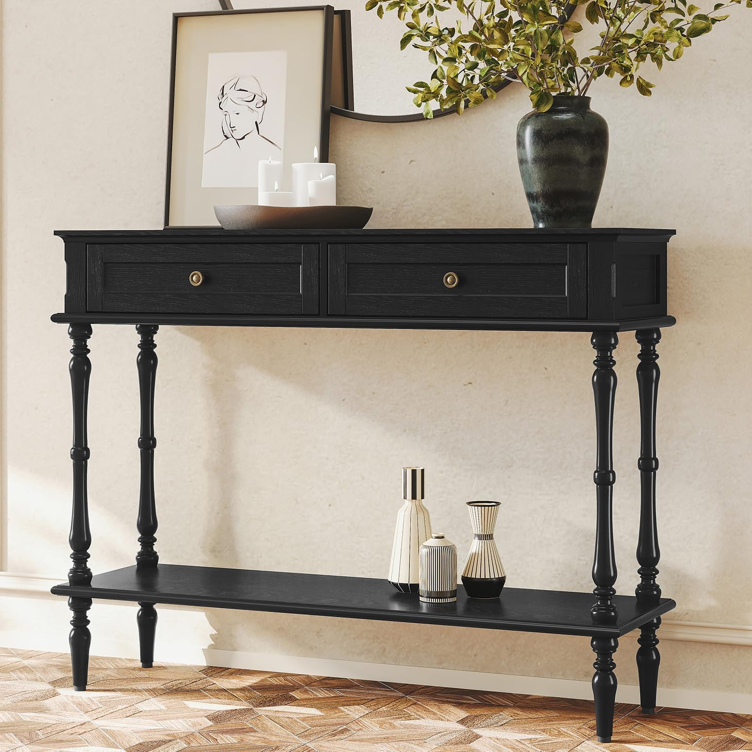 ARTPOWER Console Table for Entryway with 2 Drawers, 10 mins Assembly, Black | Amazon (US)