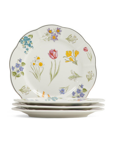 Set Of 4 Fine Porcelain Tulip Garden Salad Plates, Gold | TJ Maxx