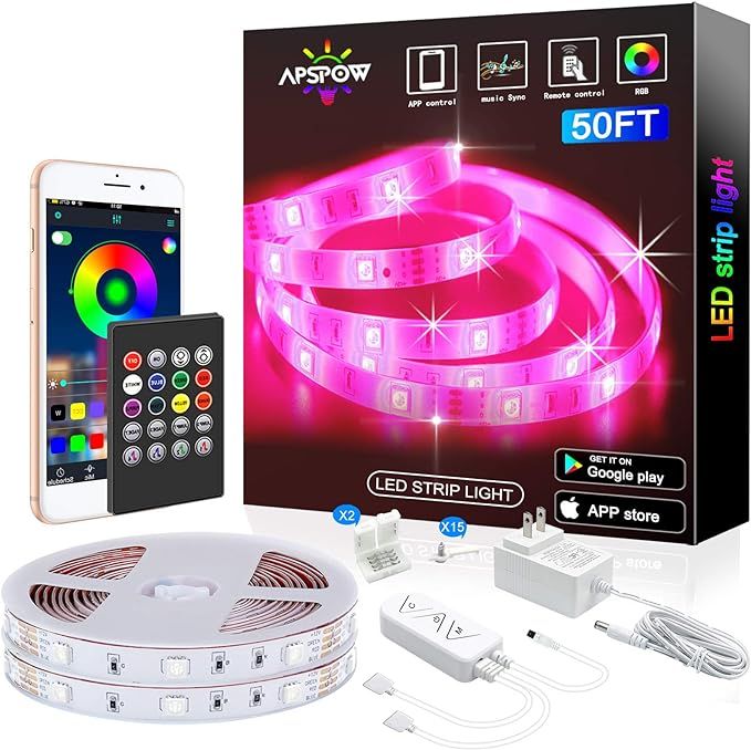LED Strip Lights 50ft , Multicolor RGB LED Light Strips, 5050 LED Tape Lights, Music Sync Color C... | Amazon (US)