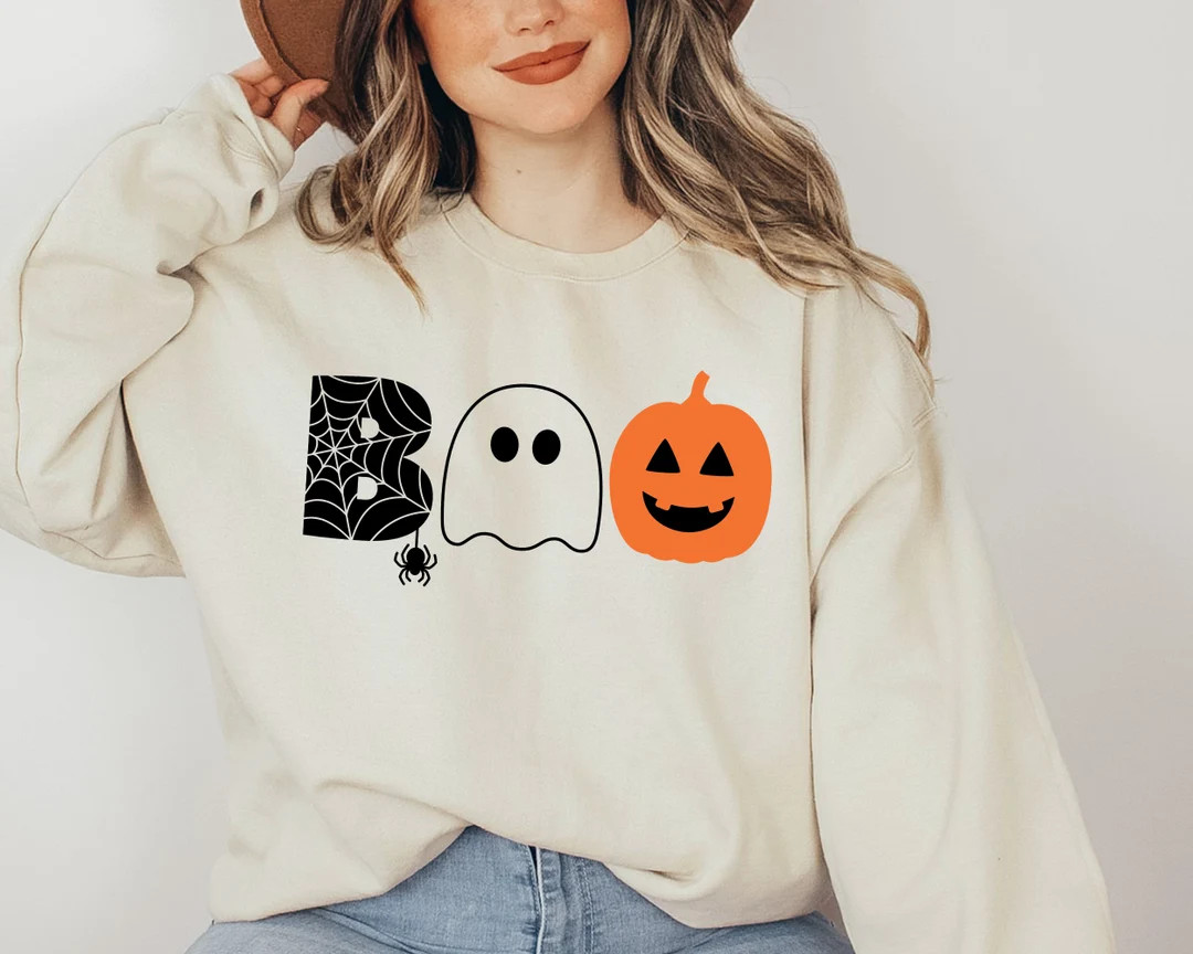 Halloween Boo Sweatshirt, Halloween Ghost Sweatshirt, Halloween Pumpkin Sweatshirt, Spider Hallow... | Etsy (US)
