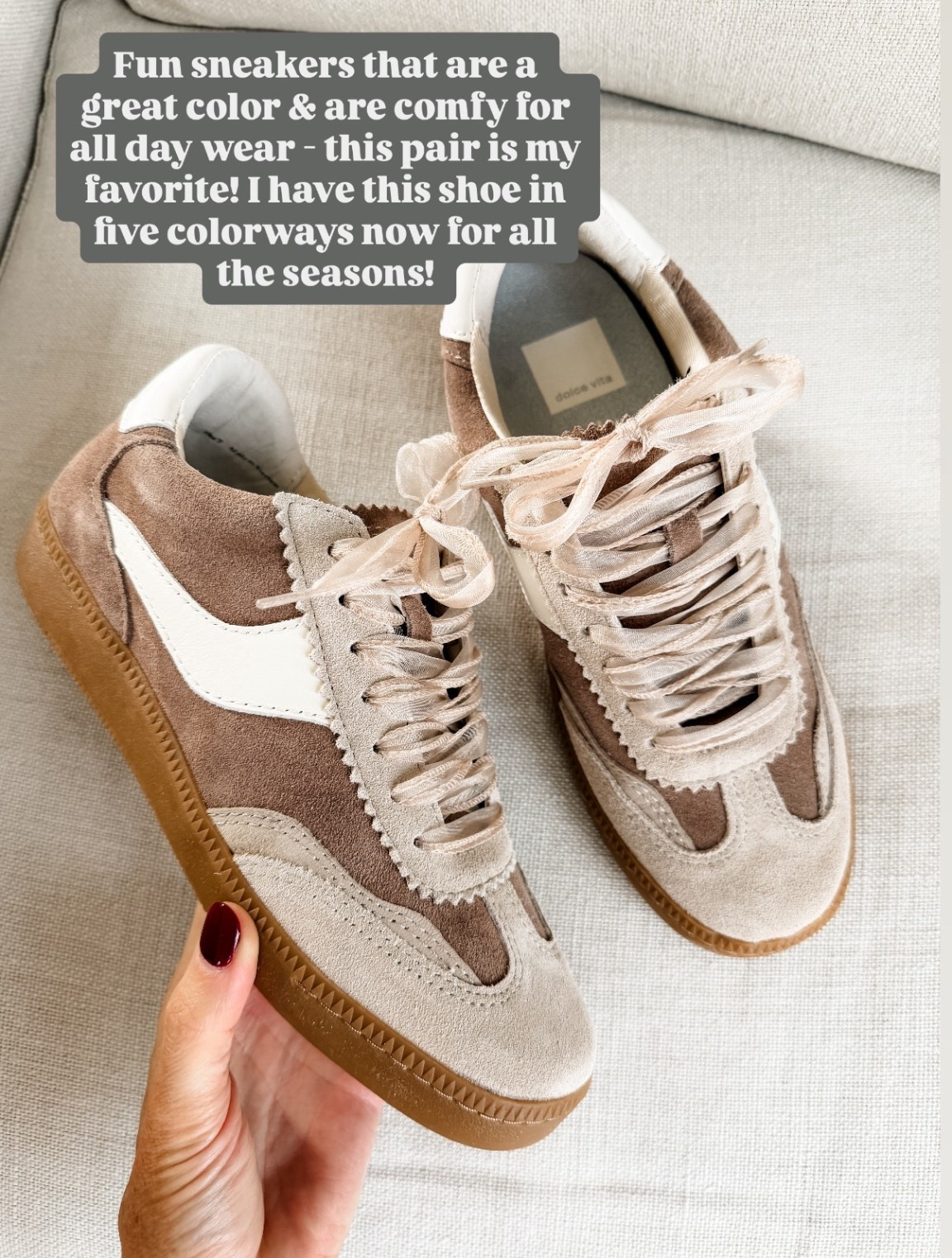 These suede sneakers are the perfect everyday shoe! I love the color! 

Loverly Grey, Dolce Vita, notice sneakers, suede sneakers, neutral sneakers 

#LTKSeasonal