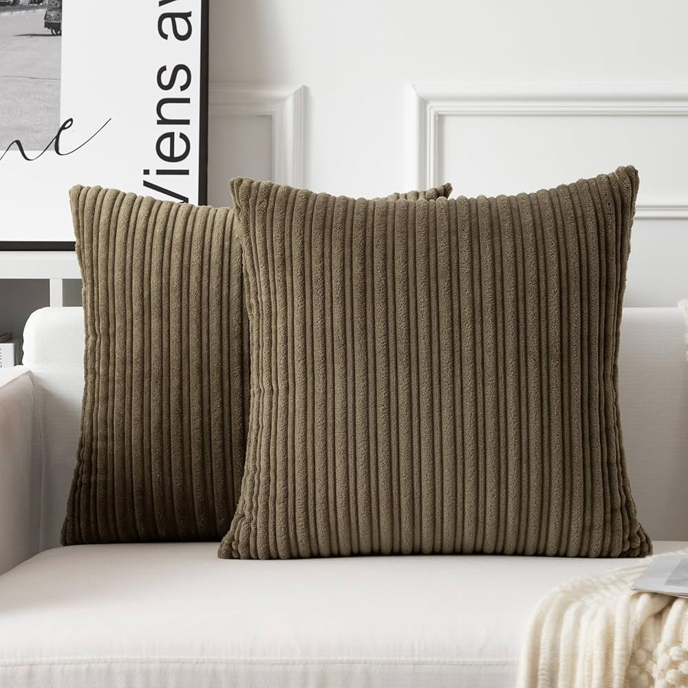 UGASA Velvet 18x18 Inch Soft Throw Pillow Covers Decorative Corduroy Striped Both Sides Solid Squ... | Amazon (US)