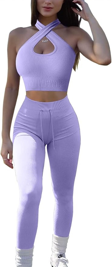 QINSEN Workout Sets for Women 2 Piece Seamless Ribbed High Waist Legging with Spor Bra GMY Exerci... | Amazon (US)