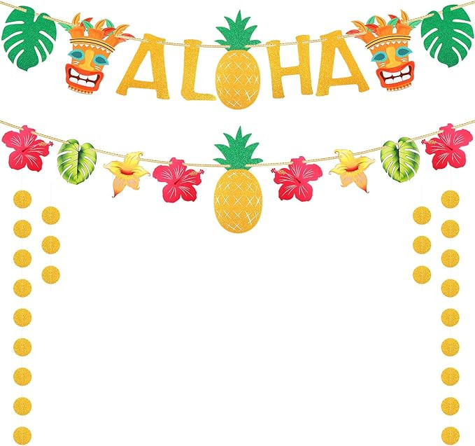 Hawaii Aloha Party Decorations - Gold Glitter Aloha Banner,Hanging Luau Birthday Party Decoration... | Amazon (US)
