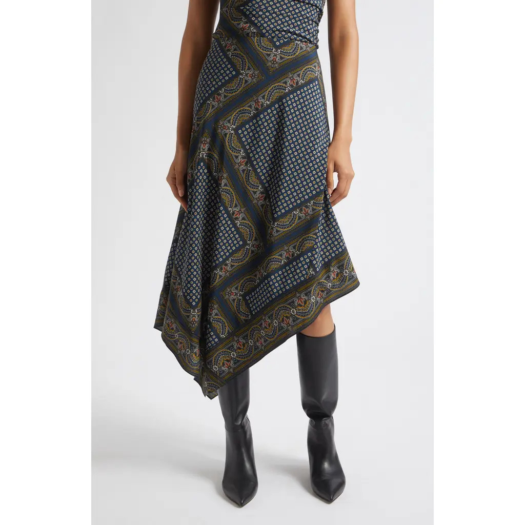 Veronica Beard Hartley Silk Blend Midi Skirt in Heritage Navy Multi at Nordstrom, Size 8 | Nordstrom
