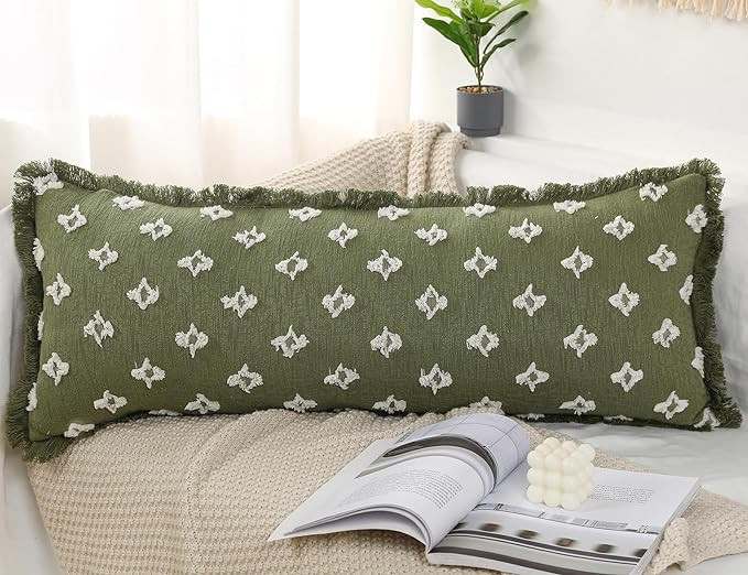 Boho Long Lumbar Pillow Cover 14x36 with Tassel Fringe,3D Flower Patterned Extra Decorative Long ... | Amazon (US)
