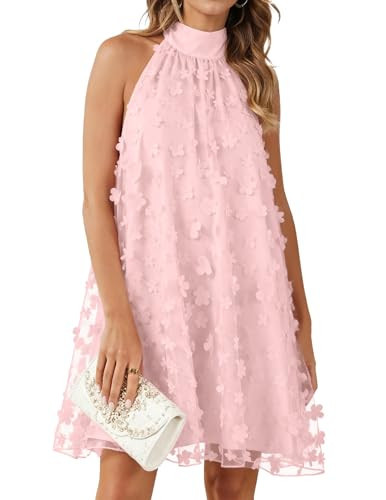 Gleeneat Womens Summer Halter Bridal Shower Cocktail Short Wedding Guest Tulle Floral Dresses for Bride 2026 A Line Homecoming Formal Rehearsal Dinner Engagement Dress Flowy Dress Outfit Light Pink | Amazon (US)