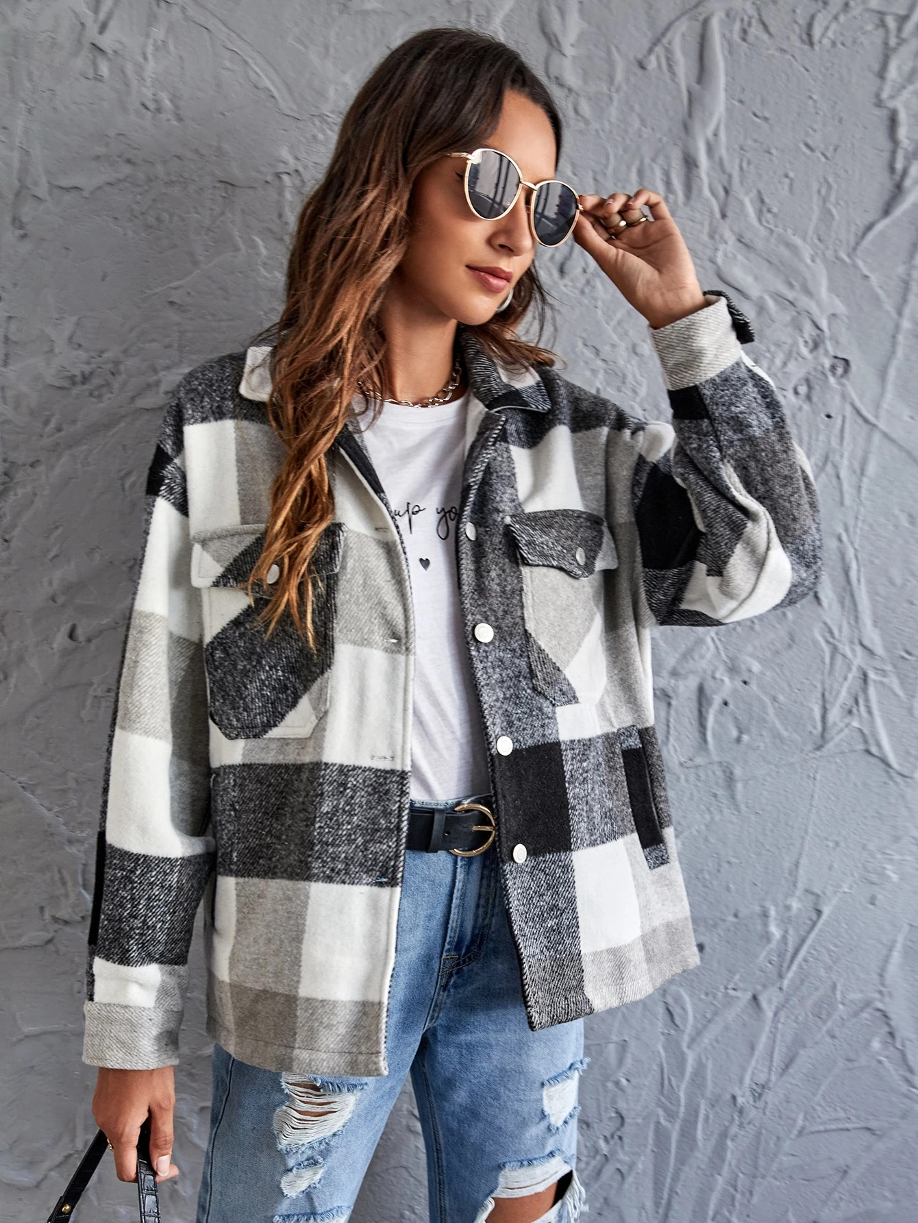 Buffalo Plaid Button Up Coat | SHEIN
