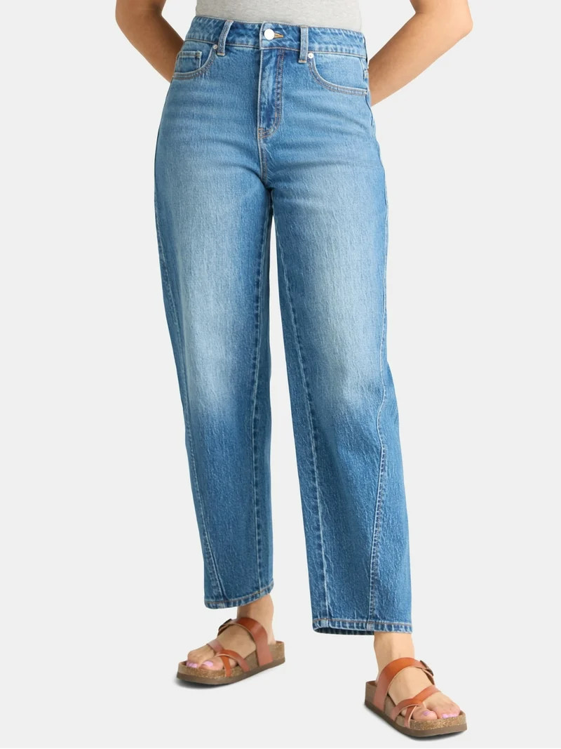 Time and Tru Women's High Rise Barrel Jeans, 26.5" Inseam, Sizes 0-20 - Walmart.com | Walmart (US)