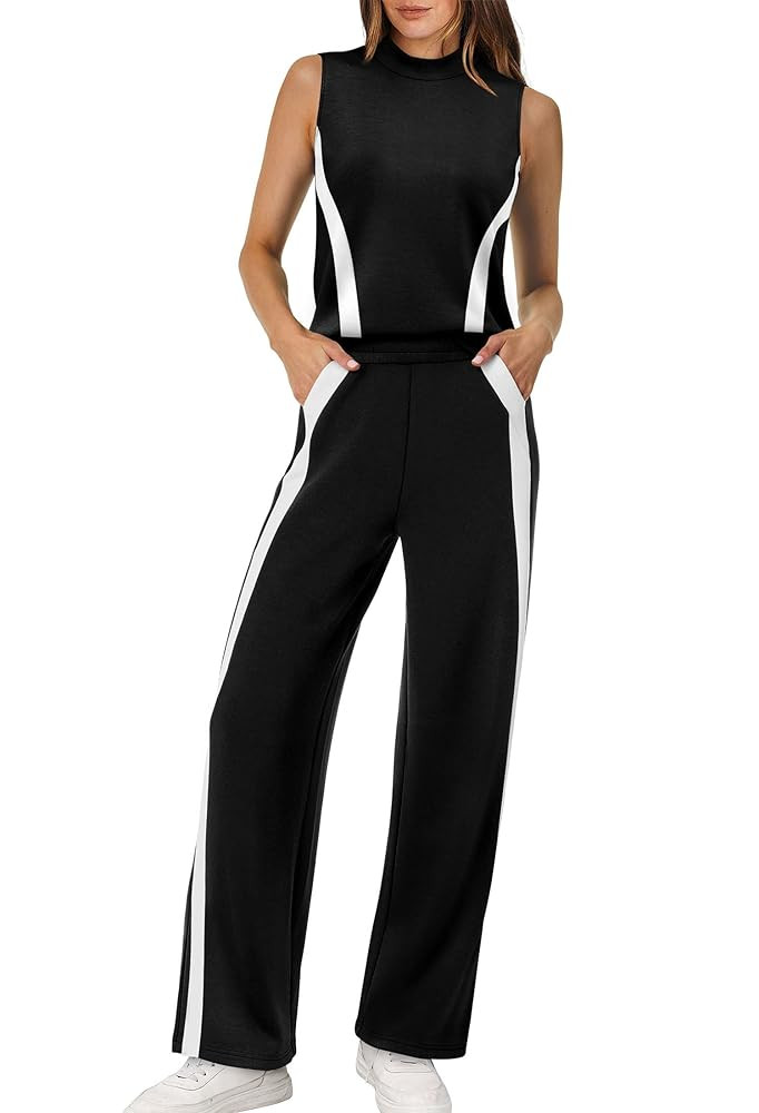 XIEERDUO Conjuntos de dos piezas para mujer, trajes de verano para viajes, cuello falso, conjunto... | Amazon (US)