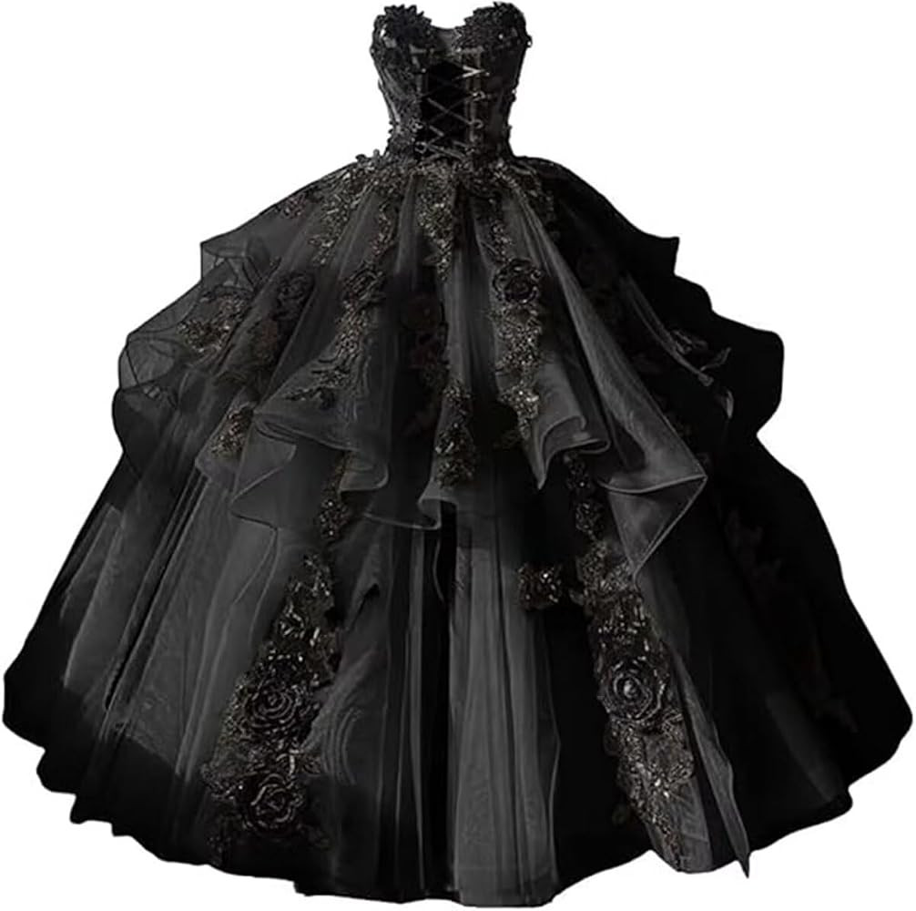 Women's Gothic Appliques Ball Gown Quinceanera Dresses 2025 Strapless Wedding Prom Party Dresses | Amazon (US)