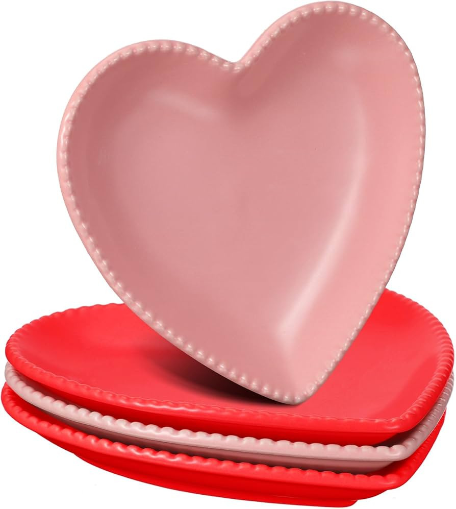 4 Set Valentine's Day Heart Shaped Plates Ceramic Salad Cute Plate Set Steak Elegant Dinner Dish ... | Amazon (US)