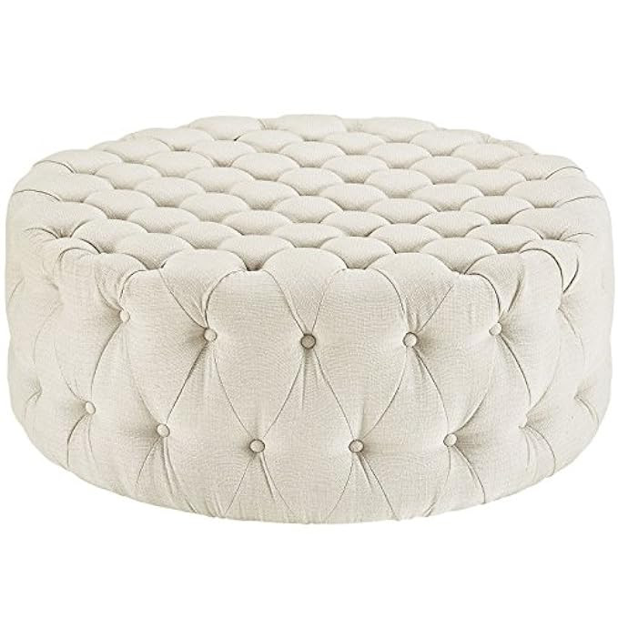 Modway Amour Fabric Upholstered Button-Tufted Round Ottoman in Beige | Amazon (US)