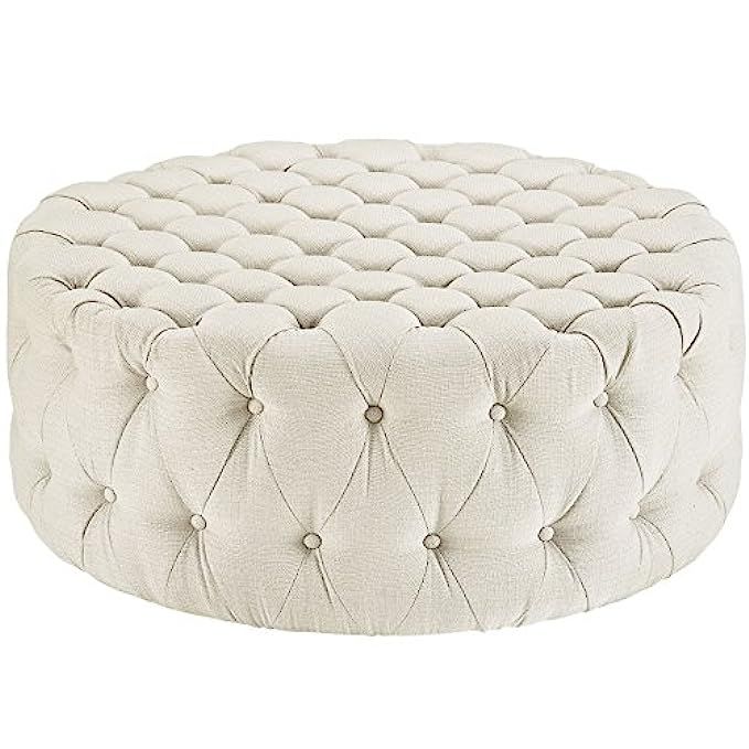 Modway Amour Fabric Upholstered Button-Tufted Round Ottoman in Beige | Amazon (US)