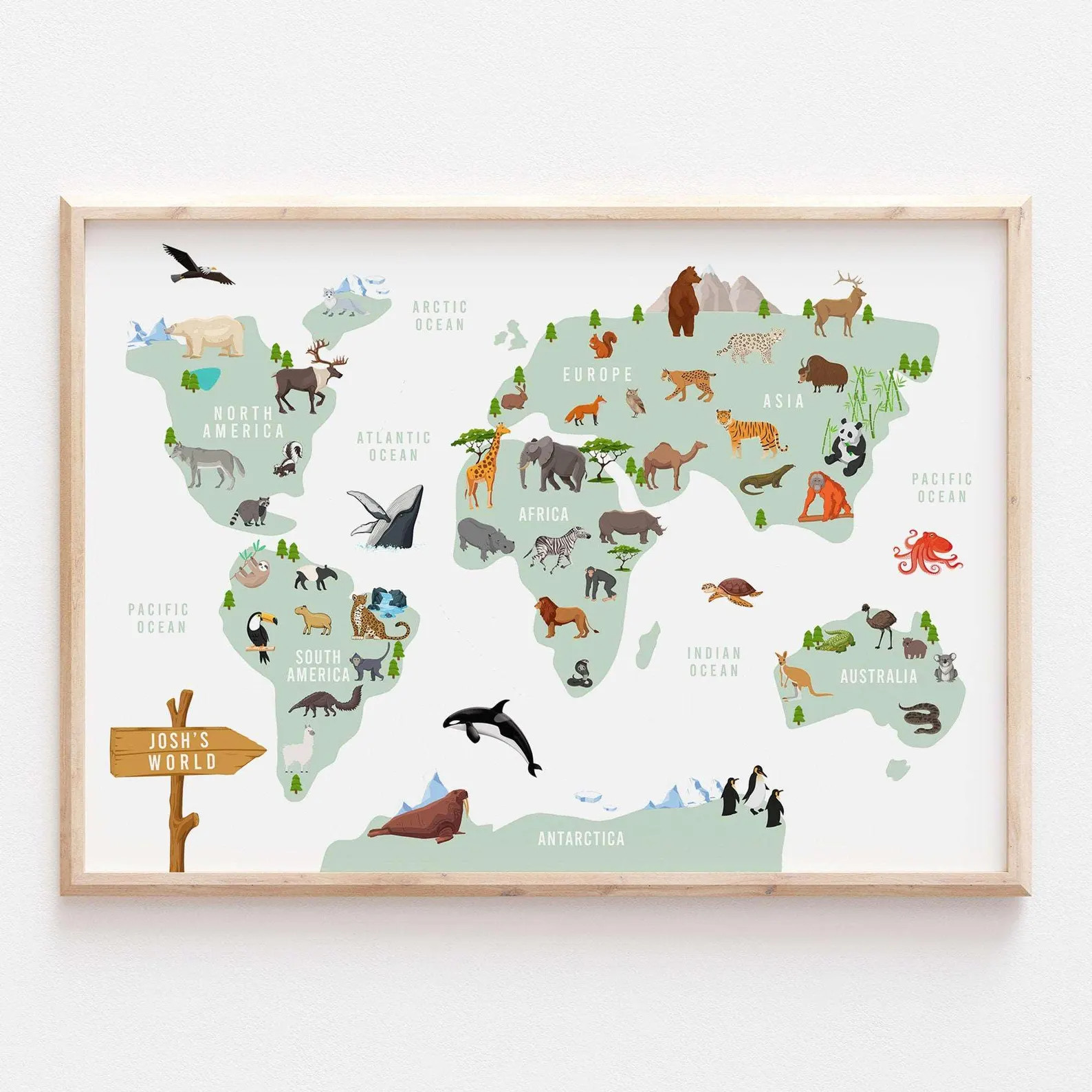 Personalised Animal World Map, Safari Bedroom Decor, Jungle Animal Prints, Kids Nursery Wall Art ... | Etsy (Global)