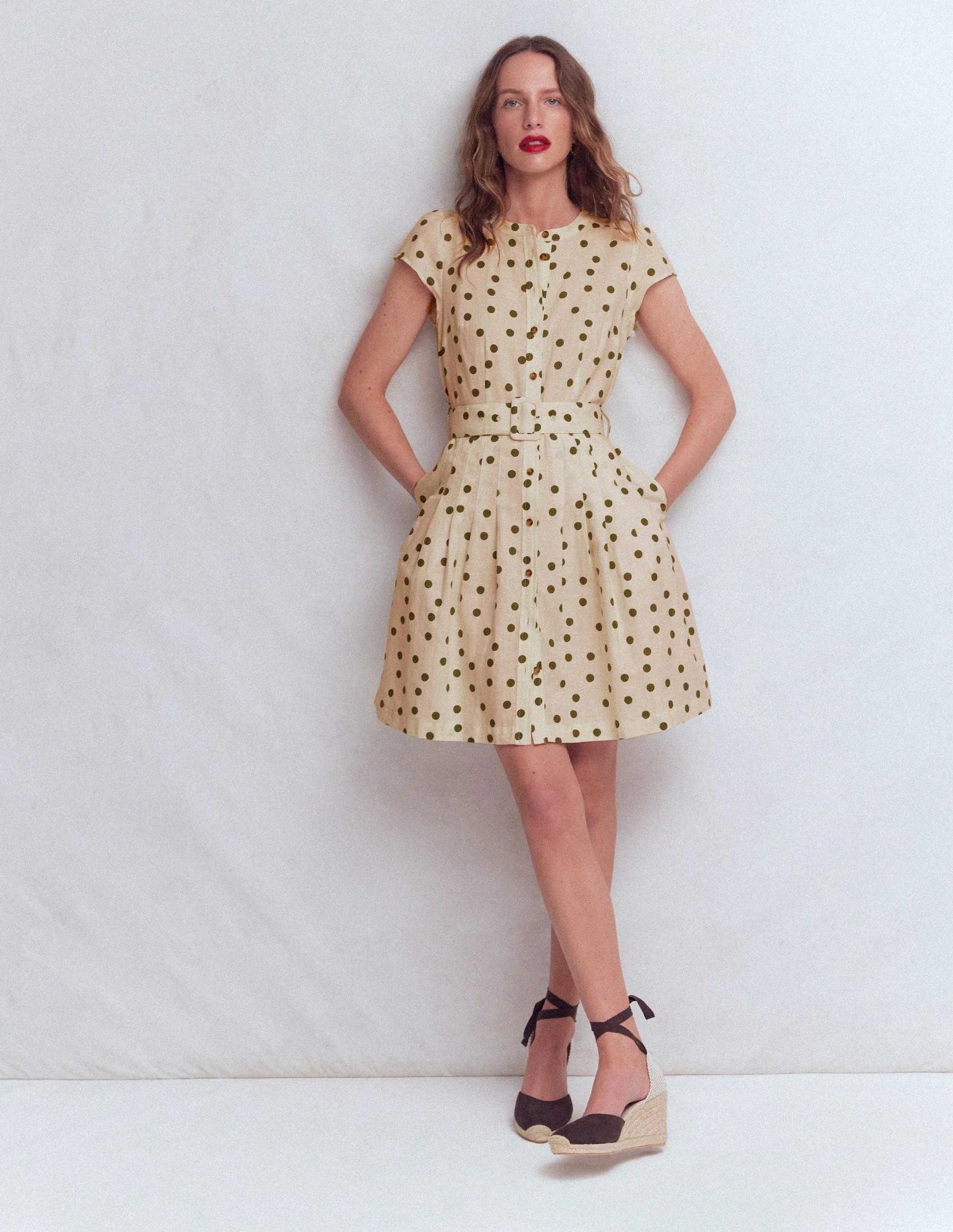 Arabella Short Linen Dress-Ivory Painted Dot Spaced | Boden (US)