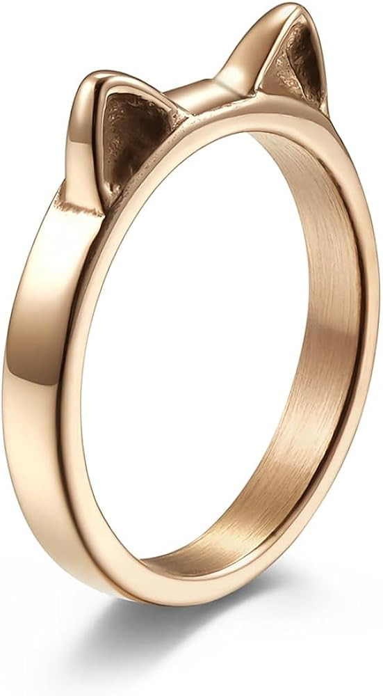 Casual Cat Ring Rose Gold Stainless Steel Ring Cute Everyday Silver Rings for Women | Amazon (US)