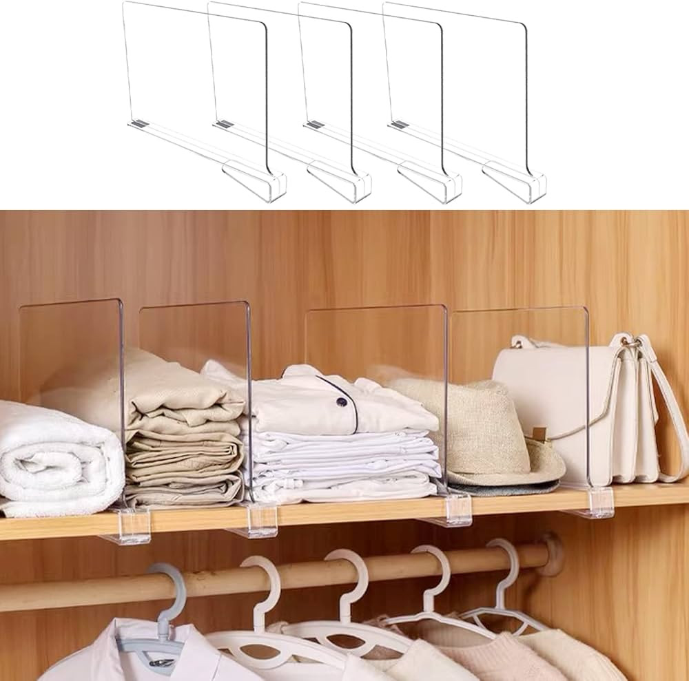 PENGKE 4 Pack Shelf Dividers for Closet Organization,Clear Wood Shelves Dividers for Kitchen Cabi... | Amazon (US)