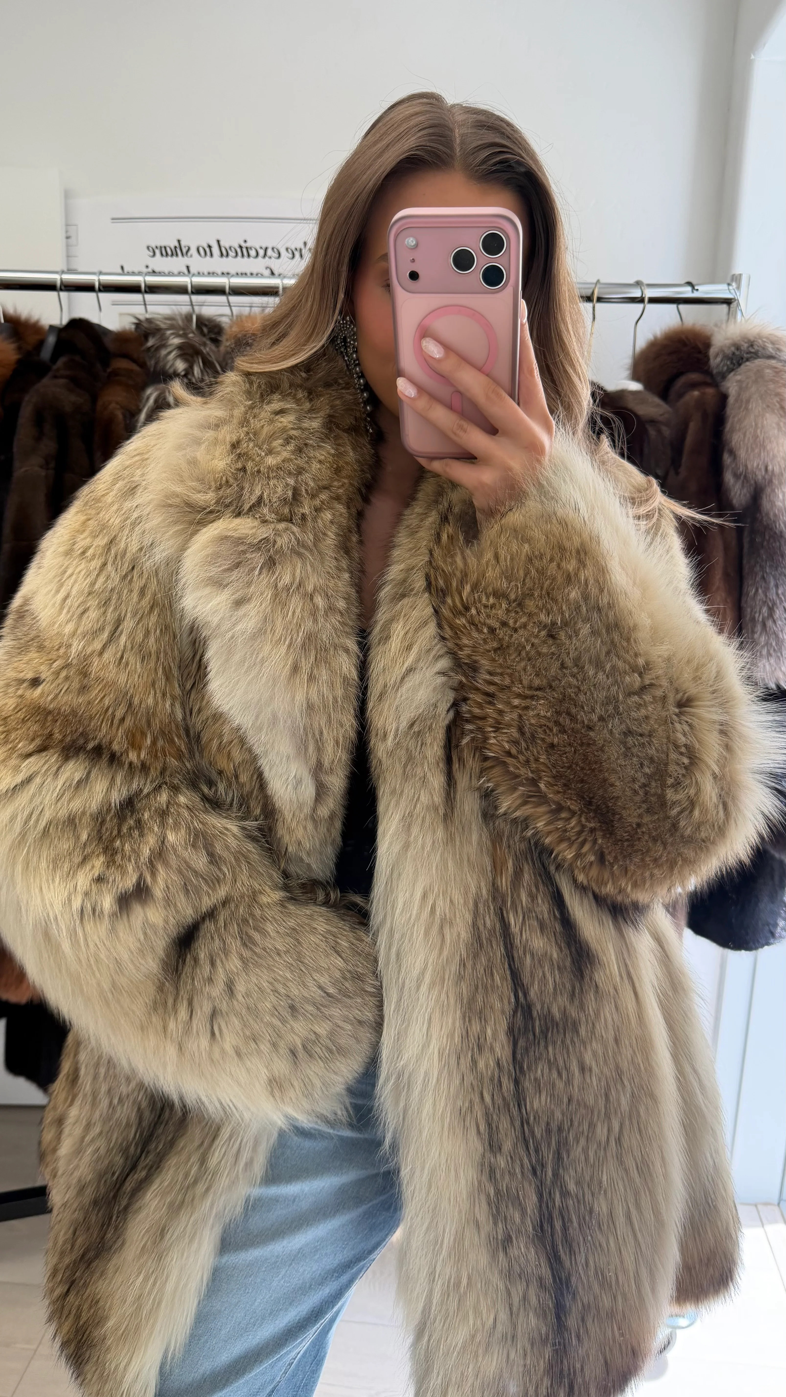 #44 Vintage Oversized Coyote Fur Jacket Size Small | Glitzy Bella