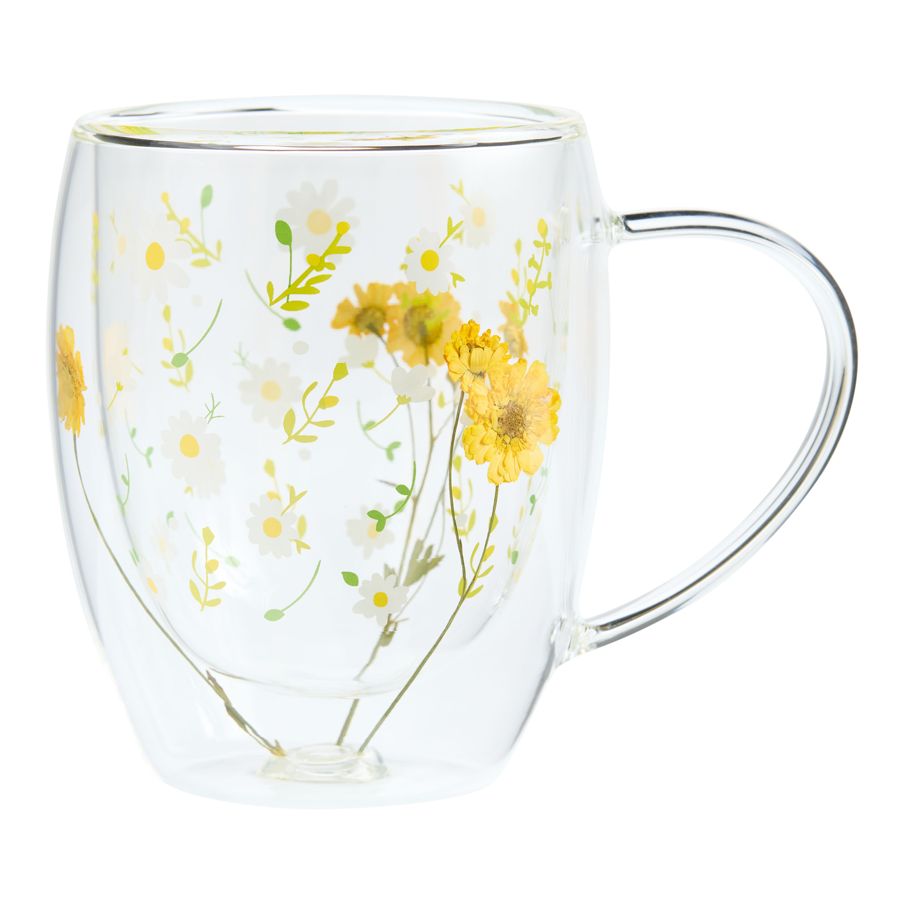 Botanica Yellow Dried Floral Double Walled Glass Mug | World Market