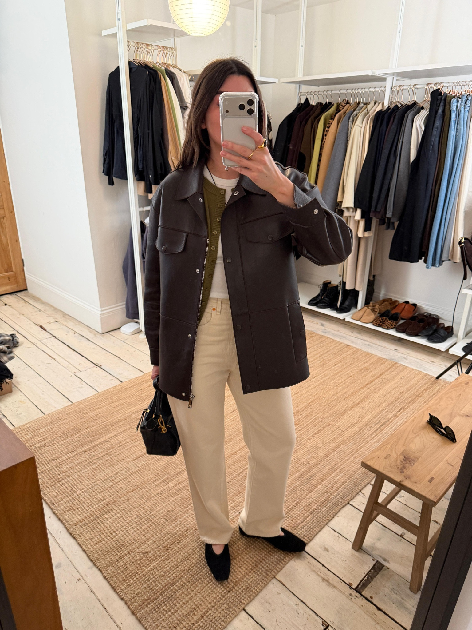 Spring styling Olive green and white with an oversized chocolate brown leather jackett

#LTKspring #LTKstyletip