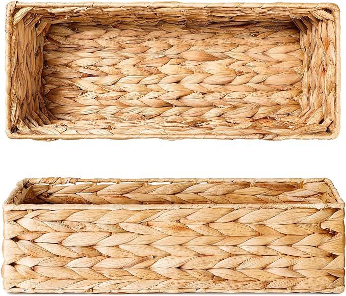 Long Narrow Water Hyacinth Baskets, Rectangle Basket for Bathroom Toilet Paper Basket Towel Skinn... | Amazon (US)