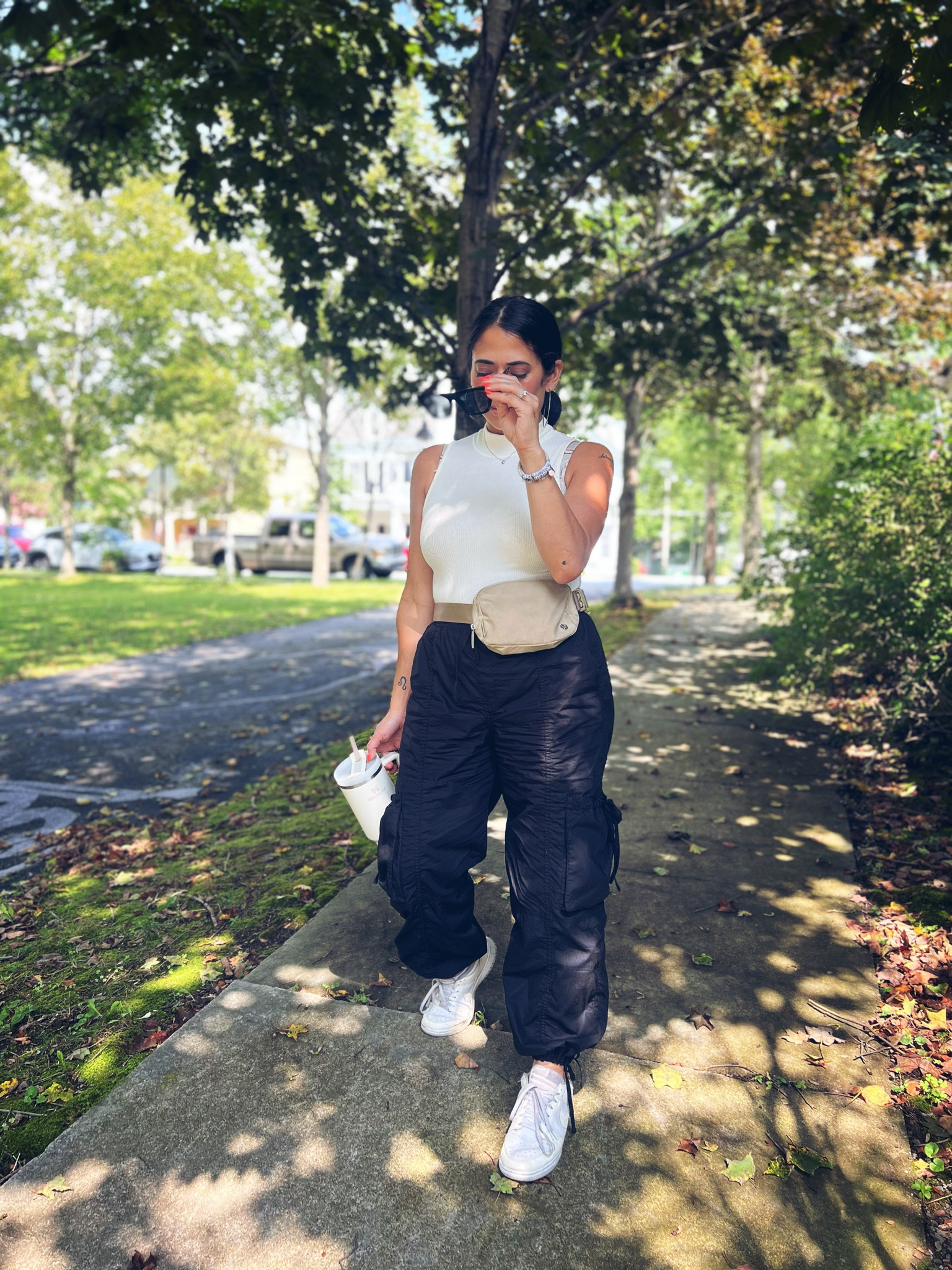 Pants - wearing size medium
Bodysuit - size medium
Parachute pants 
Cargo pants
Early fall outfit inspo
Black pants


#LTKfindsunder100 #LTKover40 #LTKworkwear