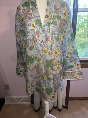 TORY BURCH FLORAL PRINTED TUNIC COVER-UP CAFTAN DRESS BLUE WALLPAPER FLORAL XL  | eBay | eBay US