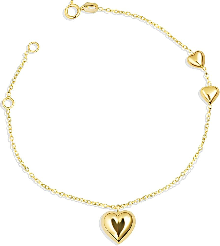 14K Yellow Gold Love Heart Charm Bracelet - 6.5" | Amazon (US)