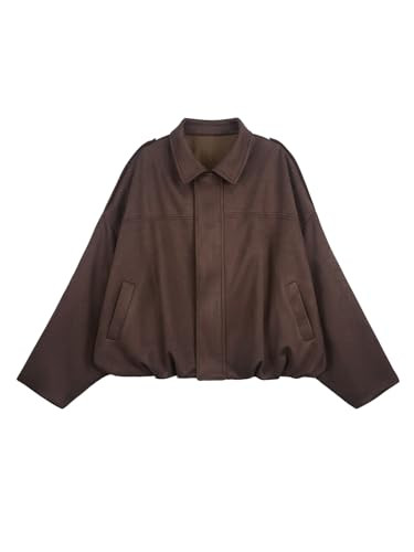 Womens Bomber Jacket Faux Suede Casual Cropped Pilot Coat Lapel Collar Causal Oversized Trendy Ou... | Amazon (US)