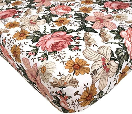 Fitted Crib Sheet (Standard Size) - Garden Floral (White) Design, Woven 100% Cotton for Baby Girl In | Amazon (US)