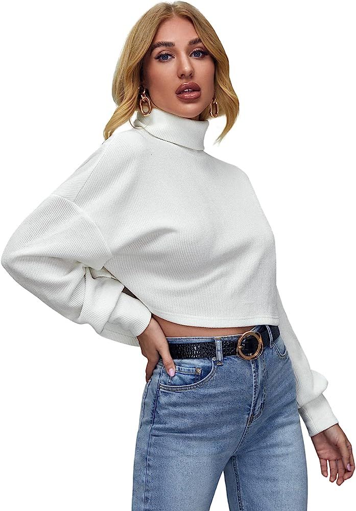 Floerns Women's Solid Turtleneck Long Sleeve Oversized Ribbed Knit Sweater White M at Amazon Wome... | Amazon (US)