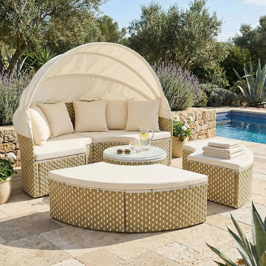 SoarFlash Outdoor Patio Canopy Bed, Round Daybed with Washable Cushions, Clamshell Sectional Seat... | Amazon (US)