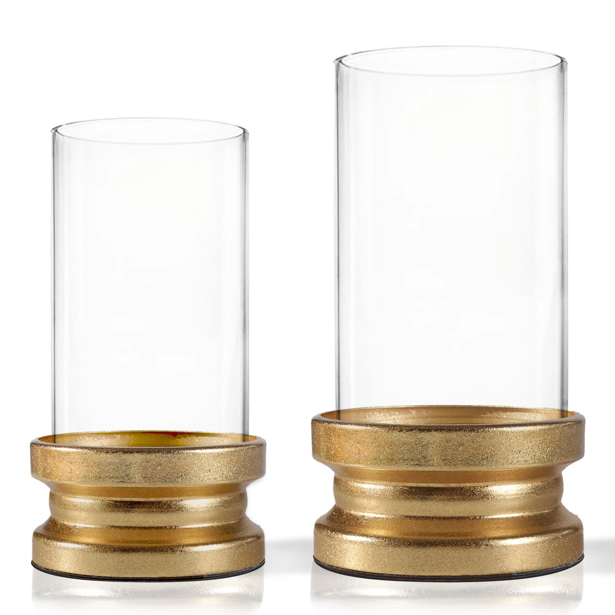 Gold Hurricane Candle Holder Set of 2 for Pillar Candles, Decorative Metal Candle Stands with Cle... | Walmart (US)