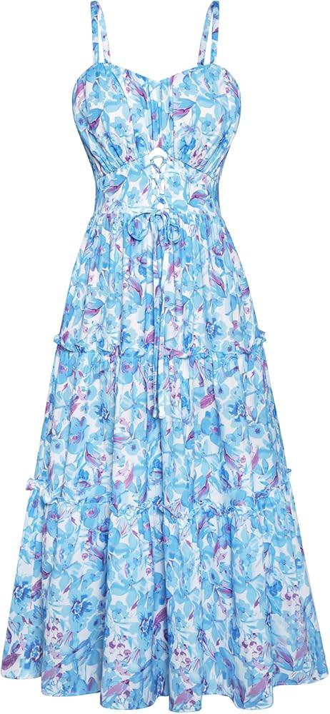 GRACE KARIN Women's Summer Floral Dress 2025 Spaghetti Strap Smocked Tiered Casual Boho Maxi Long... | Amazon (US)