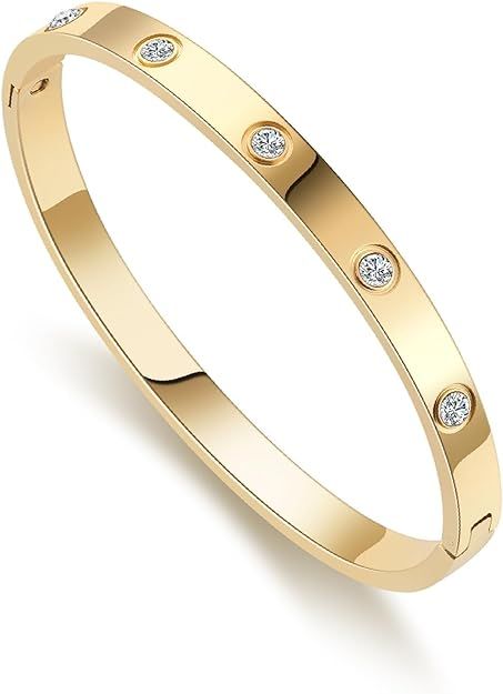 Love Bangle for Women Girls 18K Gold Plated Titanium Steel Fashion Simple Cuff Bracelet Bangle Je... | Amazon (US)